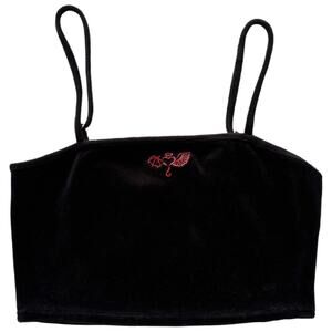 Forever 21 velvet cropped cami with winged heart embroidery, black M